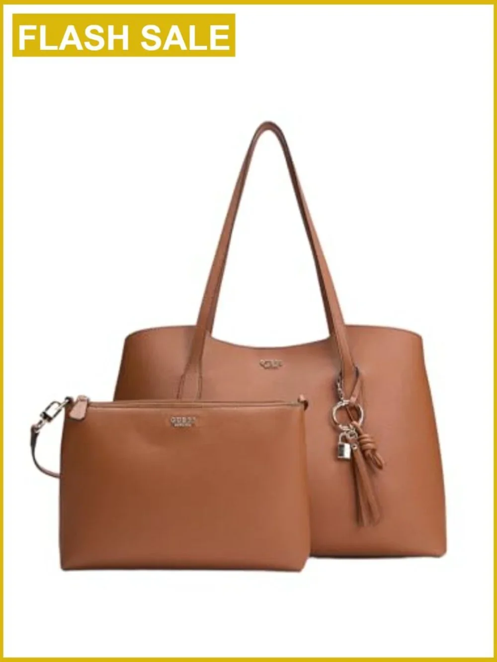 Large PU Leather Tote Bag with Removable Pouch and Charm